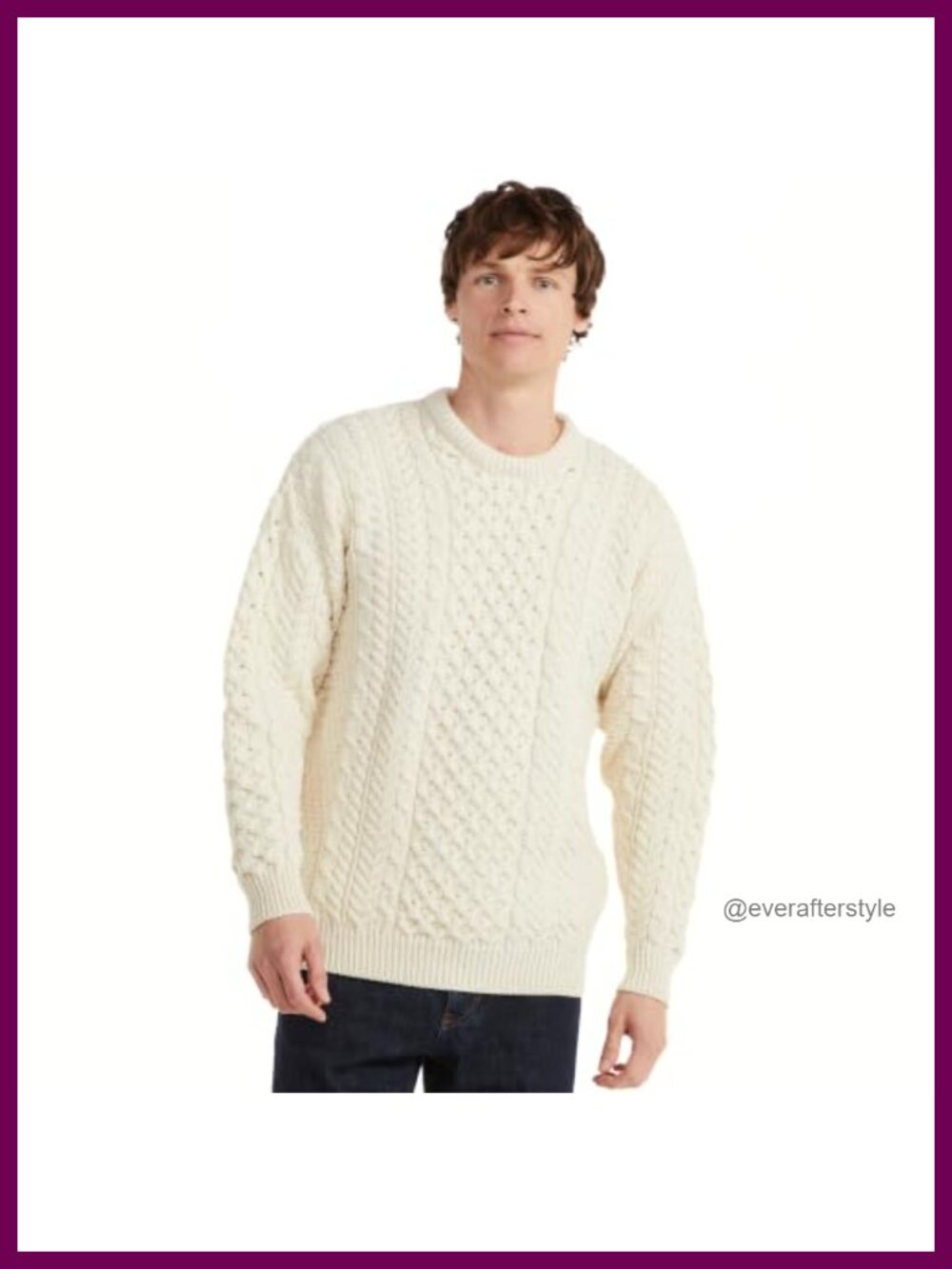 Irish Merino Wool Cable Knit Crew Neck Pullover Sweater